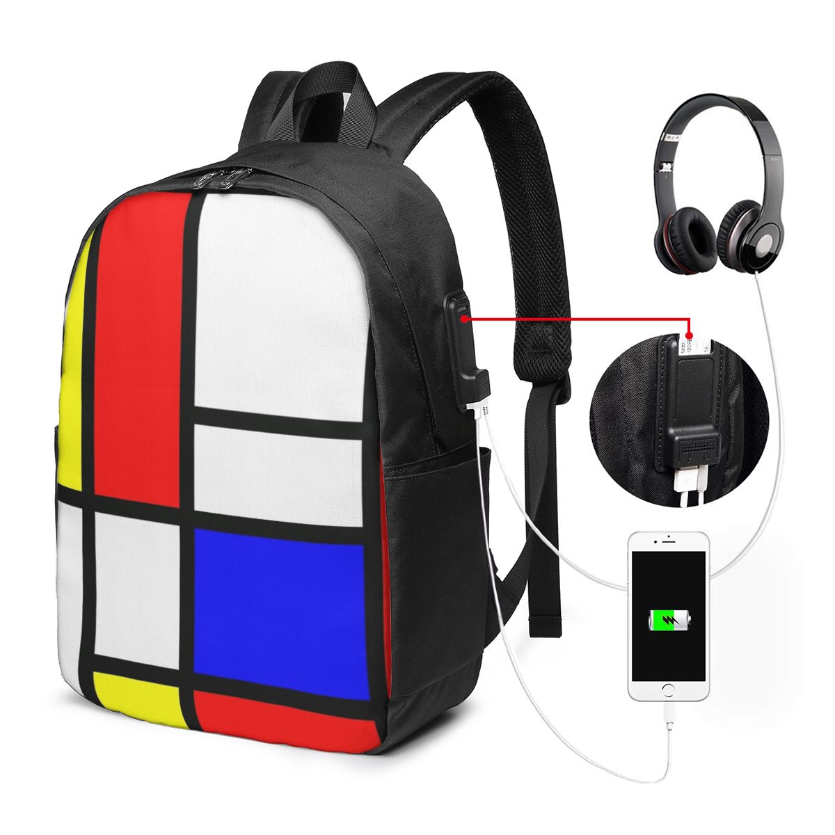 Laptop Bag - Plecak z motywem Kompozycji P. Mondriana,